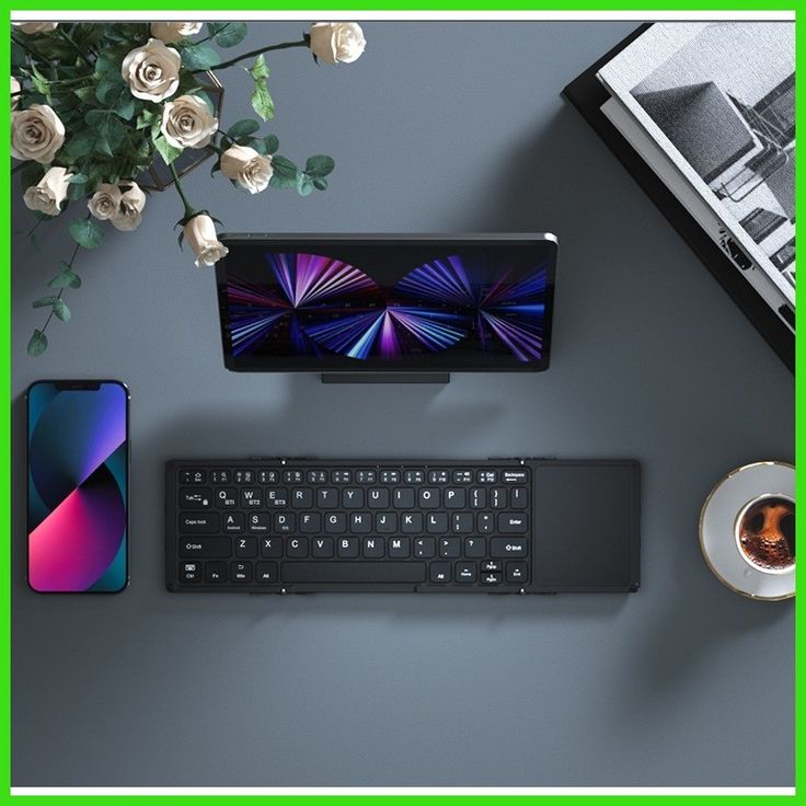 Foldable Bluetooth Keyboard with Touchpad لوحة مفاتيح بلوتوث قابلة للطي مع لوحة لمس
